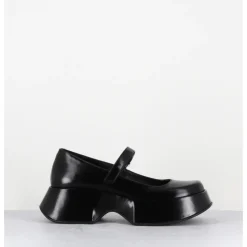 Hot VIC MATIE Babies à plateforme en cuir vernis imprimé damier blanc - 1F2416D LATTEX BLACK NOIR