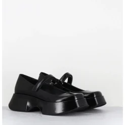 Hot VIC MATIE Babies à plateforme en cuir vernis imprimé damier blanc - 1F2416D LATTEX BLACK NOIR