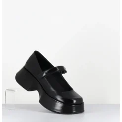 Hot VIC MATIE Babies à plateforme en cuir vernis imprimé damier blanc - 1F2416D LATTEX BLACK NOIR