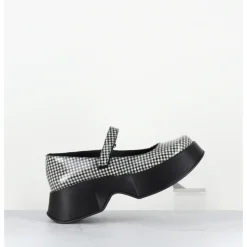 Discount VIC MATIE Babies à plateforme en cuir glacé noir - 1F2418D SCACCO BLACK NOIR&BLANC