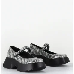 Discount VIC MATIE Babies à plateforme en cuir glacé noir - 1F2418D SCACCO BLACK NOIR&BLANC