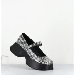 Discount VIC MATIE Babies à plateforme en cuir glacé noir - 1F2418D SCACCO BLACK NOIR&BLANC