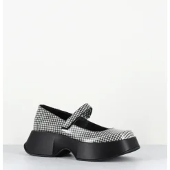 Discount VIC MATIE Babies à plateforme en cuir glacé noir - 1F2418D SCACCO BLACK NOIR&BLANC