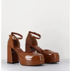 Clearance GARRICE LAB Babies à plateforme en cuir vernis caramel - SQUARE CUOIO CAMEL