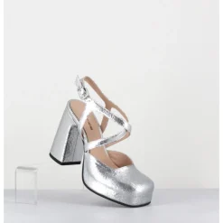 New GARRICE LAB Babies à plateforme en cuir craquelé - VATI2 CRAK O ARGENT