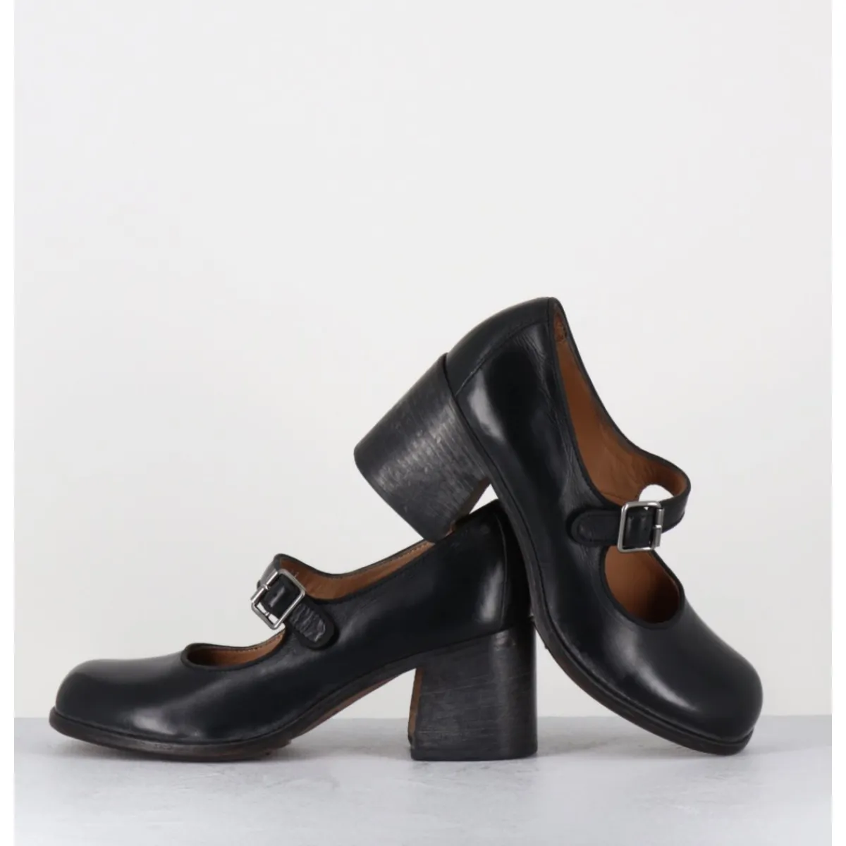 Hot MOMA Babies à talon en cuir - 47403 CRIS NERO NOIR