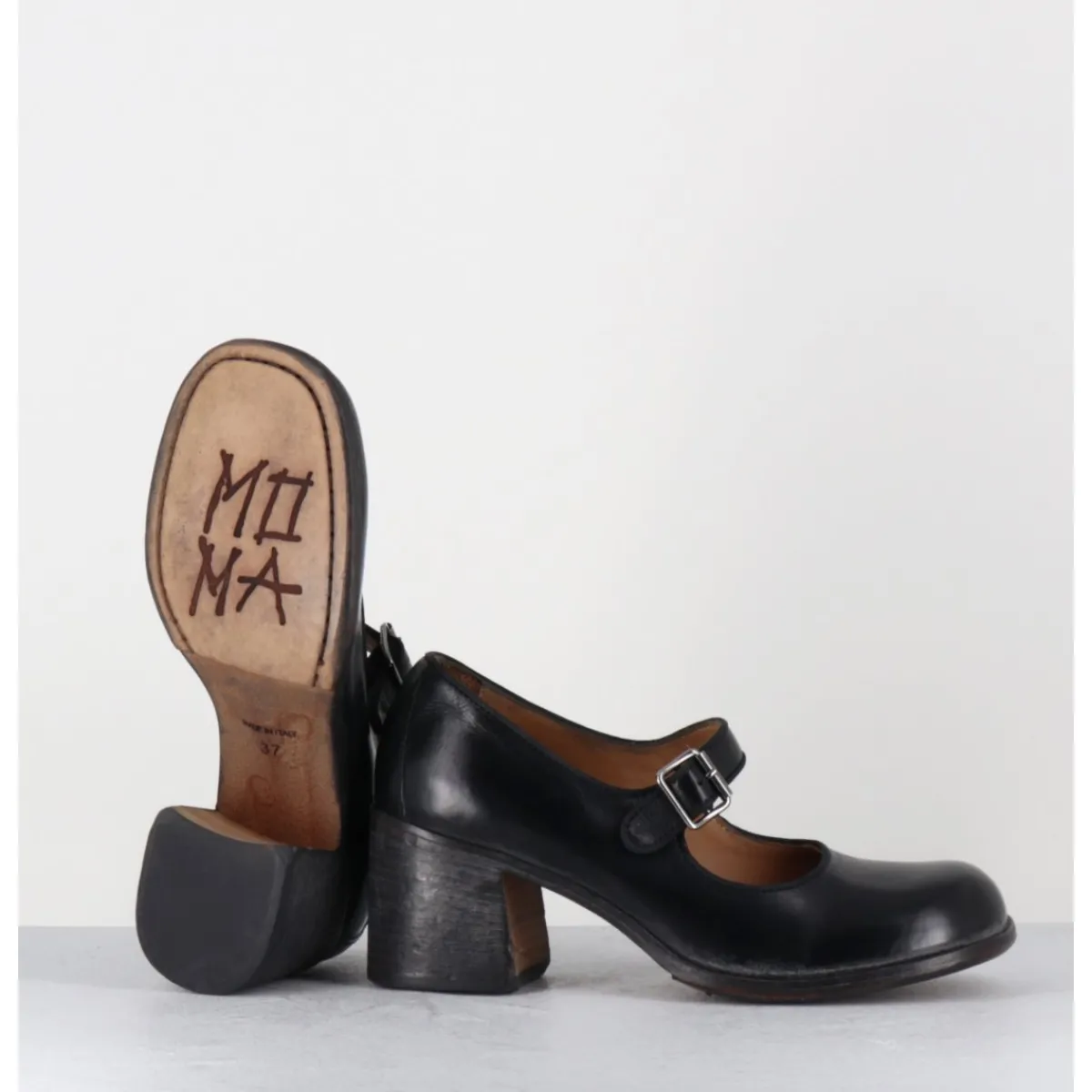 Hot MOMA Babies à talon en cuir - 47403 CRIS NERO NOIR