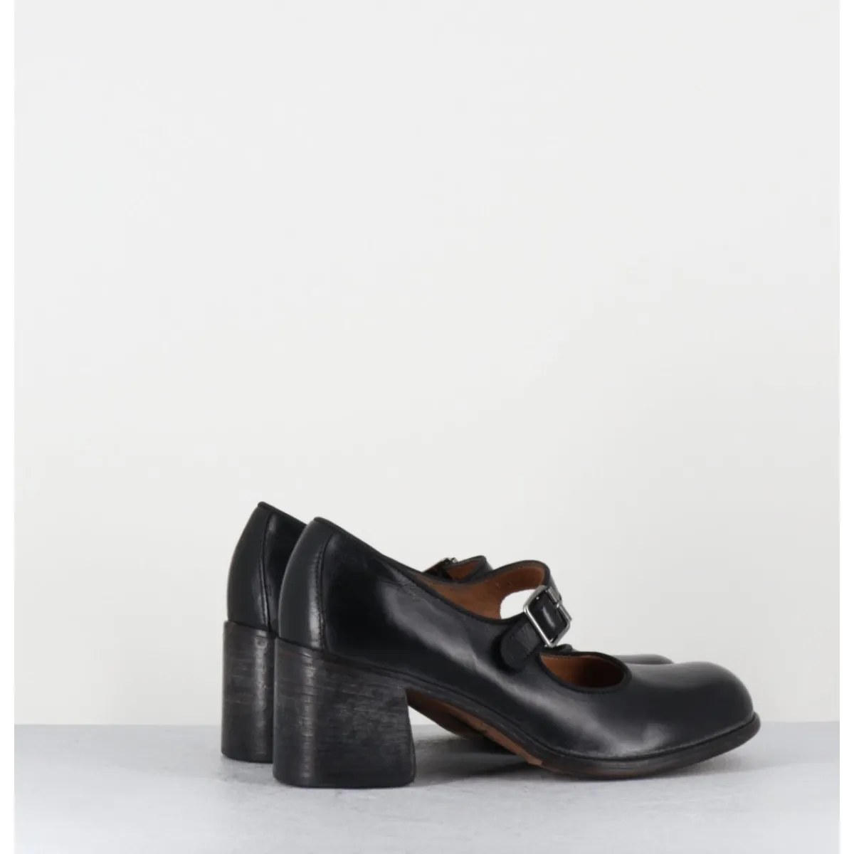 Hot MOMA Babies à talon en cuir - 47403 CRIS NERO NOIR