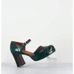 Sale CHIE MIHARA Babies à talon en cuir vernis ajouré - DEMIN SUCRE FOREST VERT