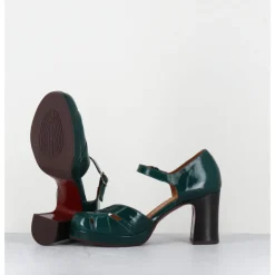 Sale CHIE MIHARA Babies à talon en cuir vernis ajouré - DEMIN SUCRE FOREST VERT