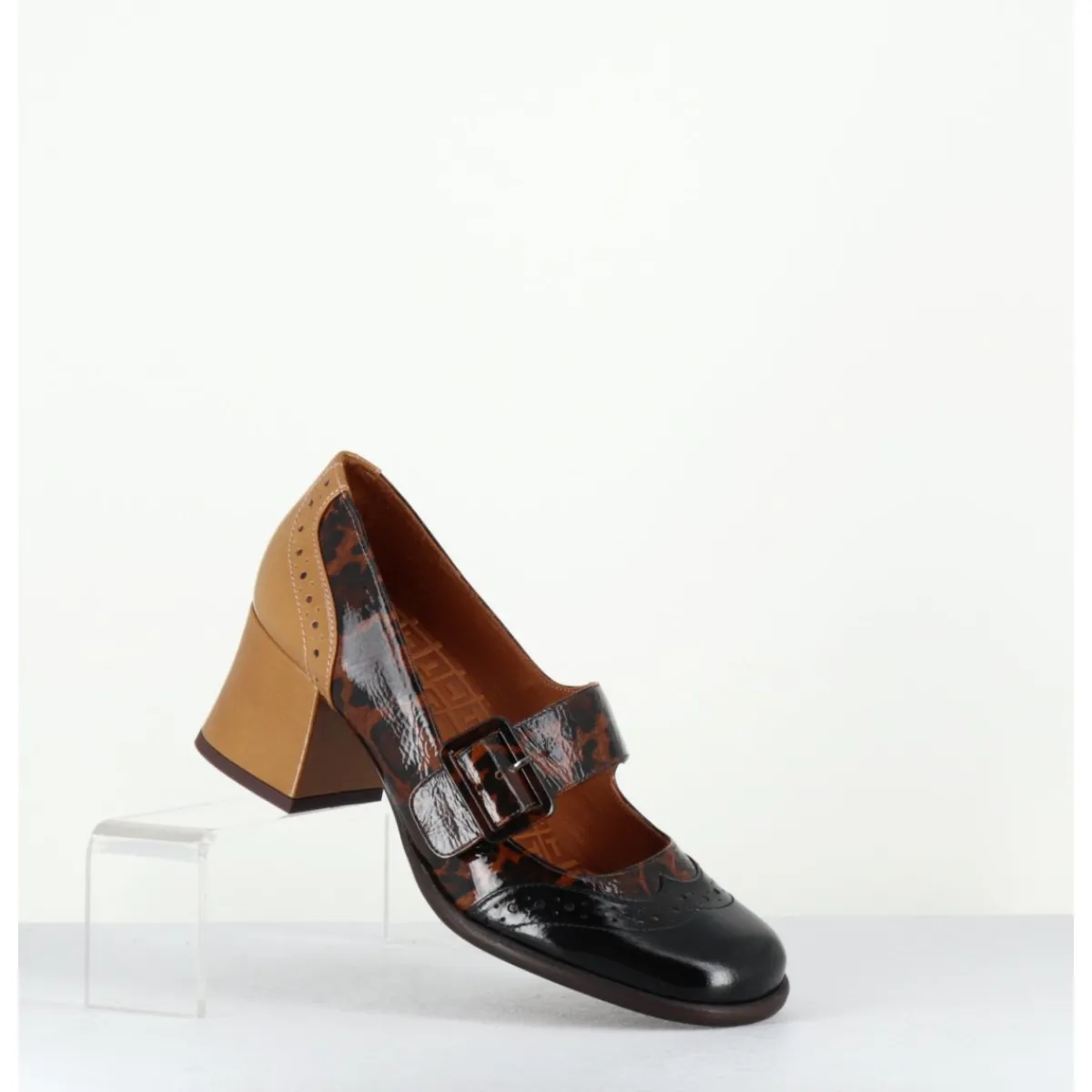 CHIE MIHARA Babies petit talon cuir effet vernis léopard multi - MEYKO MASERATI NEGRO