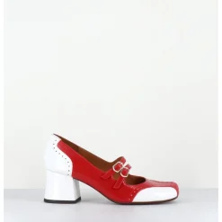 New CHIE MIHARA Babies petit talon look vintage vernis rouge & blanc - MAIME44 FERRARI CHERRY