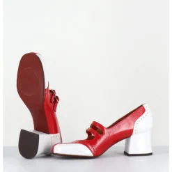 New CHIE MIHARA Babies petit talon look vintage vernis rouge & blanc - MAIME44 FERRARI CHERRY