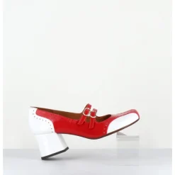 New CHIE MIHARA Babies petit talon look vintage vernis rouge & blanc - MAIME44 FERRARI CHERRY