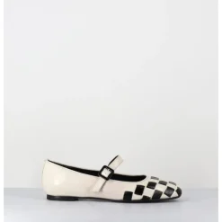 Best GARRICE LAB Ballerines damier à bride en cuir blanc & noir - NICOLA LUX TALCO NOIR&BLANC