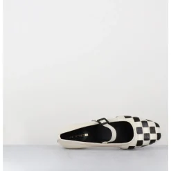 Best GARRICE LAB Ballerines damier à bride en cuir blanc & noir - NICOLA LUX TALCO NOIR&BLANC