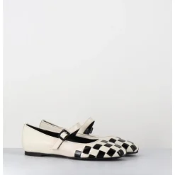 Best GARRICE LAB Ballerines damier à bride en cuir blanc & noir - NICOLA LUX TALCO NOIR&BLANC