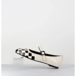 Best GARRICE LAB Ballerines damier à bride en cuir blanc & noir - NICOLA LUX TALCO NOIR&BLANC