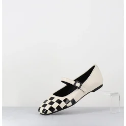 Best GARRICE LAB Ballerines damier à bride en cuir blanc & noir - NICOLA LUX TALCO NOIR&BLANC