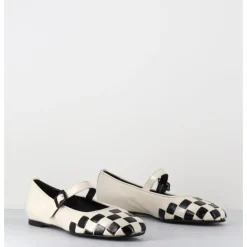 Best GARRICE LAB Ballerines damier à bride en cuir blanc & noir - NICOLA LUX TALCO NOIR&BLANC