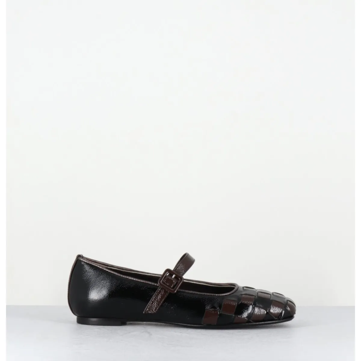 Sale GARRICE LAB Ballerines damier à bride naplak noir & marron - NICOLA NAPLAK NERO
