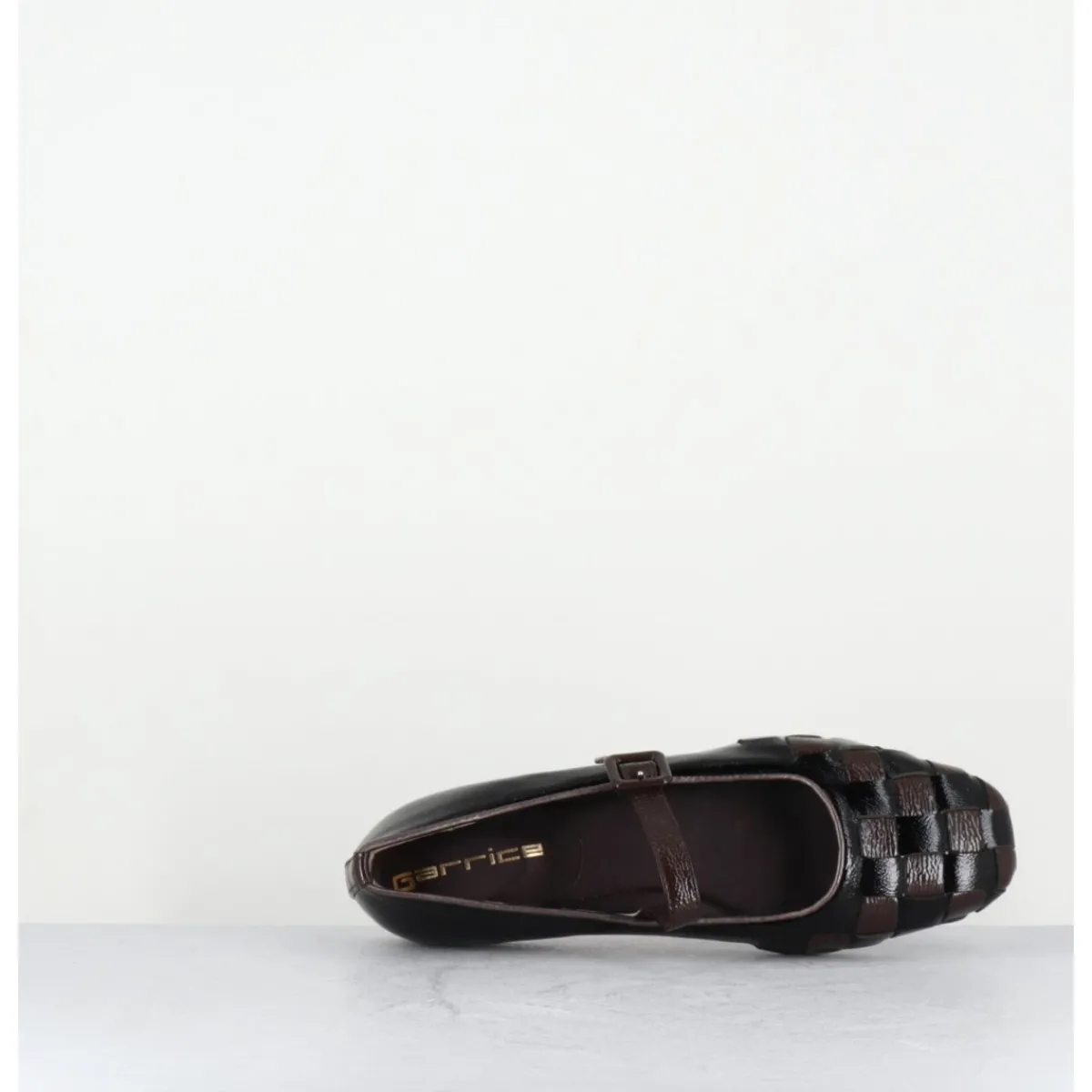 Sale GARRICE LAB Ballerines damier à bride naplak noir & marron - NICOLA NAPLAK NERO