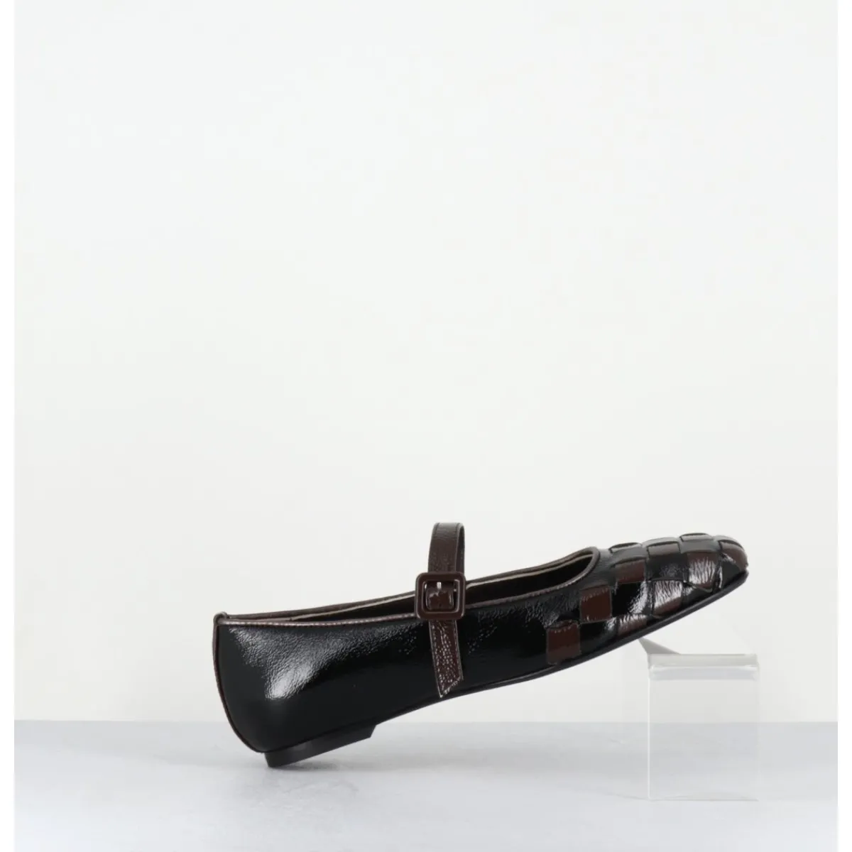 Sale GARRICE LAB Ballerines damier à bride naplak noir & marron - NICOLA NAPLAK NERO