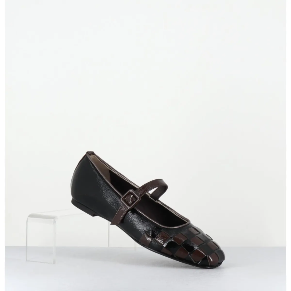 Sale GARRICE LAB Ballerines damier à bride naplak noir & marron - NICOLA NAPLAK NERO