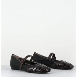 Sale GARRICE LAB Ballerines damier à bride naplak noir & marron - NICOLA NAPLAK NERO