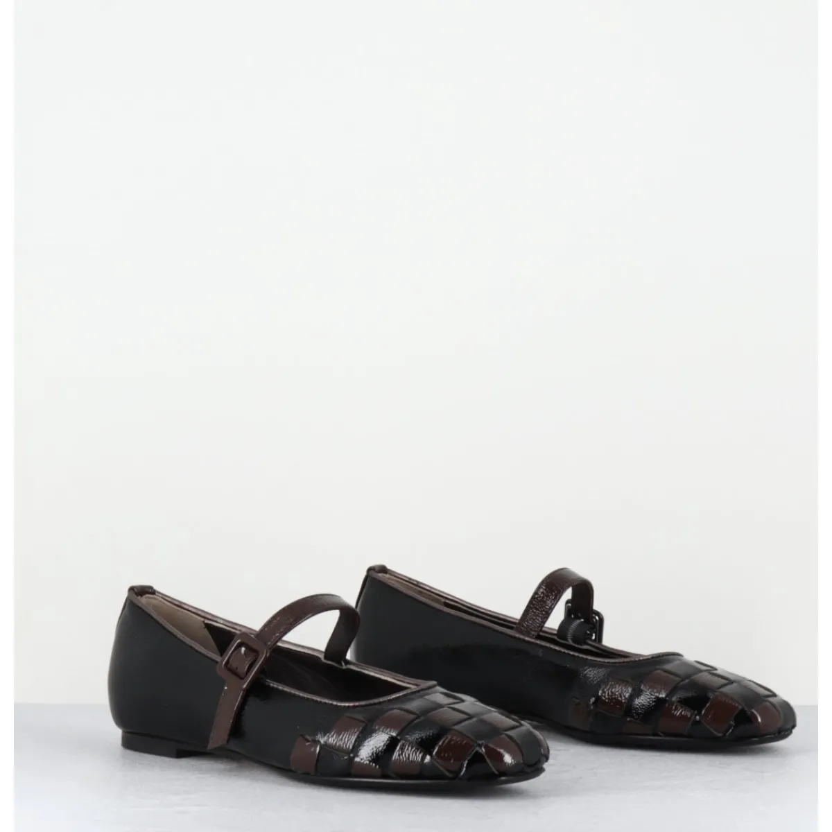 Sale GARRICE LAB Ballerines damier à bride naplak noir & marron - NICOLA NAPLAK NERO