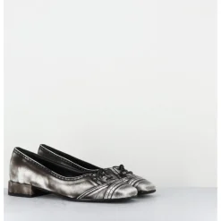 New TO&CO Ballerines en cuir effet vintage petit lacet - FABIENE BORDOBA WHITE NOIR&BLANC