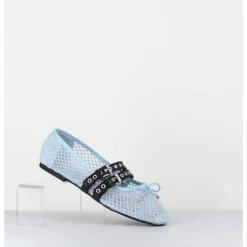 Online OA NON FASHION Ballerines en mesh ciel à strass & double brides en cuir noir - MISTY CRISTALLO CELESTE BLEU