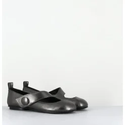 Clearance GARRICE LAB Ballerines japonisantes à bout rond en cuir métallisé - RINA LAMINATO ARGENTO ANTHRACITE