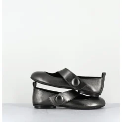 Clearance GARRICE LAB Ballerines japonisantes à bout rond en cuir métallisé - RINA LAMINATO ARGENTO ANTHRACITE