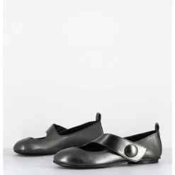Clearance GARRICE LAB Ballerines japonisantes à bout rond en cuir métallisé - RINA LAMINATO ARGENTO ANTHRACITE