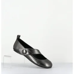 Clearance GARRICE LAB Ballerines japonisantes à bout rond en cuir métallisé - RINA LAMINATO ARGENTO ANTHRACITE