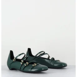 Clearance LELLA BALDI Ballerines multi-brides en cuir glacé - LT2409 LAREDO PINE VERT