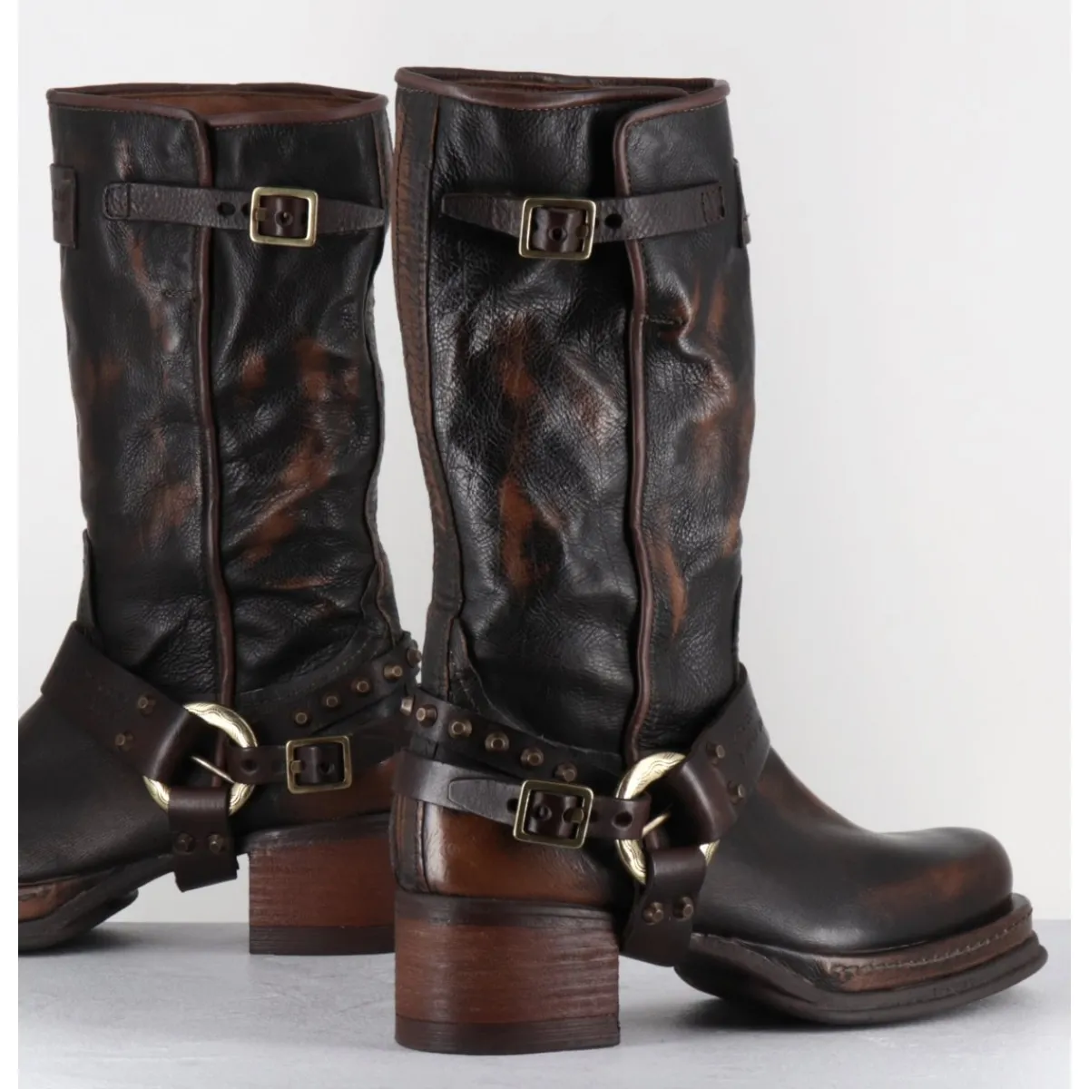 Hot A.S.98 Bikers à ceinturon en cuir vieilli - VELVET TIGER MARRON