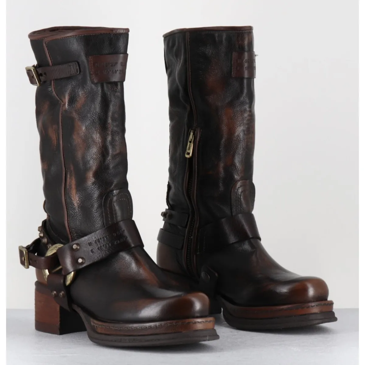 Hot A.S.98 Bikers à ceinturon en cuir vieilli - VELVET TIGER MARRON