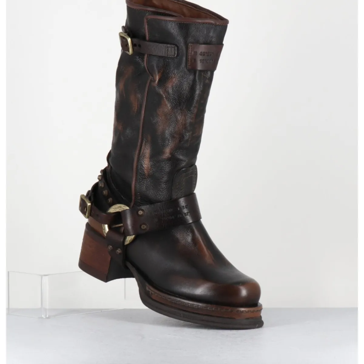 Hot A.S.98 Bikers à ceinturon en cuir vieilli - VELVET TIGER MARRON