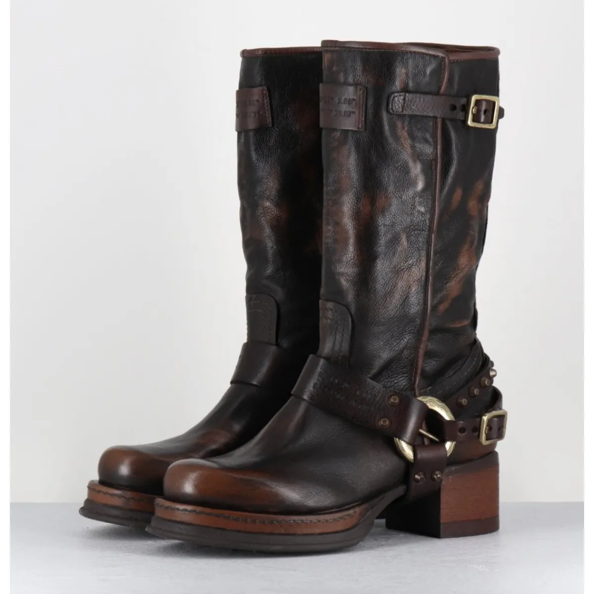 Hot A.S.98 Bikers à ceinturon en cuir vieilli - VELVET TIGER MARRON