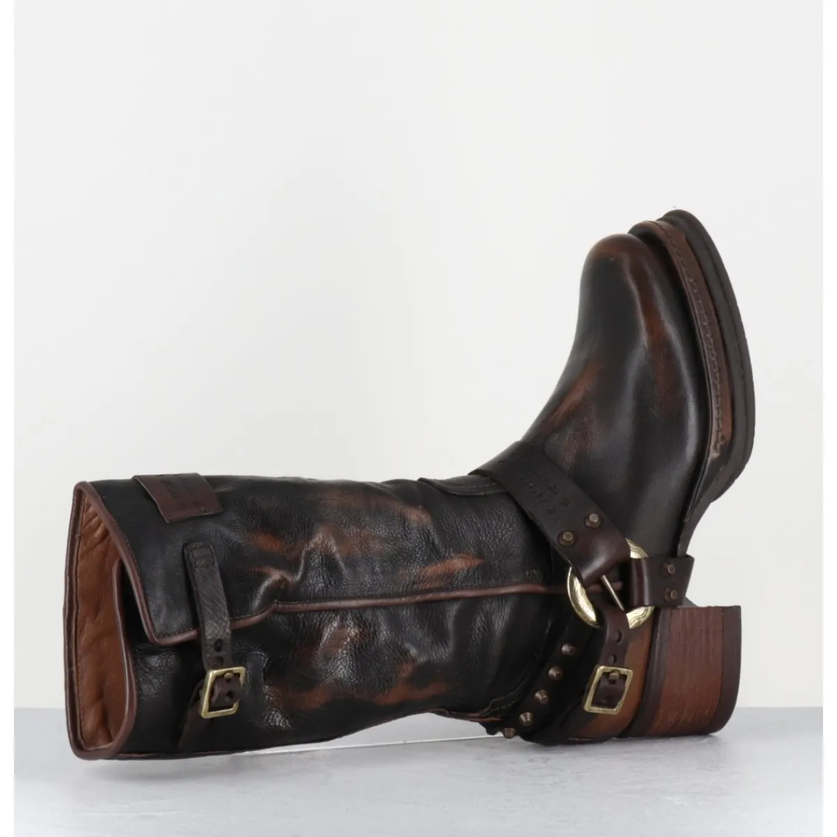 Hot A.S.98 Bikers à ceinturon en cuir vieilli - VELVET TIGER MARRON