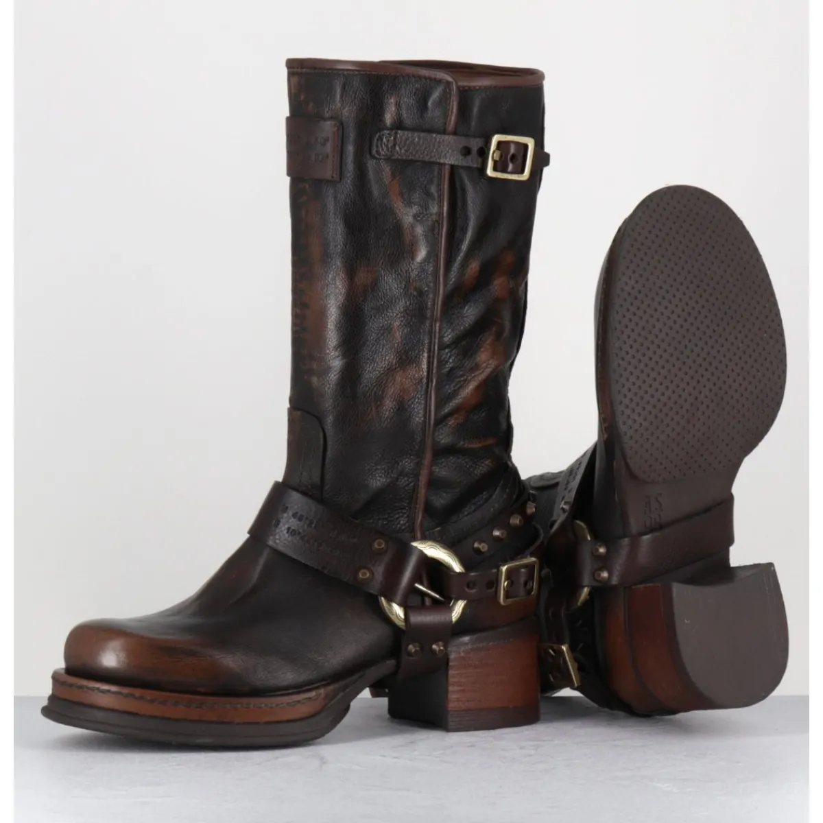 Hot A.S.98 Bikers à ceinturon en cuir vieilli - VELVET TIGER MARRON