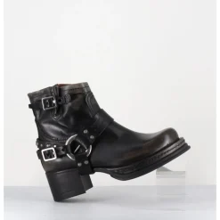 Outlet A.S.98 Bikers courtes à ceinturon en cuir vieilli anthracite - GOUND NERO NOIR