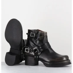 Outlet A.S.98 Bikers courtes à ceinturon en cuir vieilli anthracite - GOUND NERO NOIR