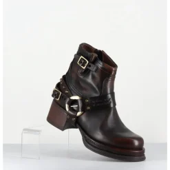 Clearance A.S.98 Bikers courtes à ceinturon en cuir vieilli - GROUND TIGER MARRON