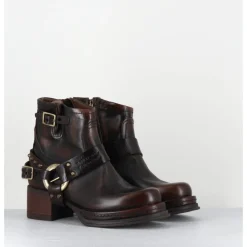 Clearance A.S.98 Bikers courtes à ceinturon en cuir vieilli - GROUND TIGER MARRON