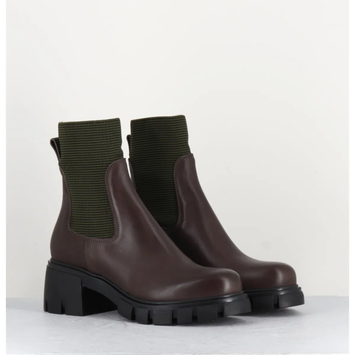 Best GARRICE LAB Bikers en cuir & élastique kaki - 6424 MORO MARRON