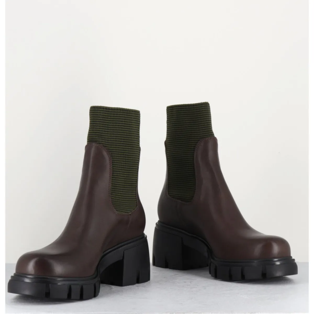 Best GARRICE LAB Bikers en cuir & élastique kaki - 6424 MORO MARRON