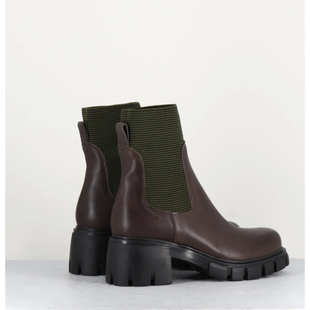 Best GARRICE LAB Bikers en cuir & élastique kaki - 6424 MORO MARRON